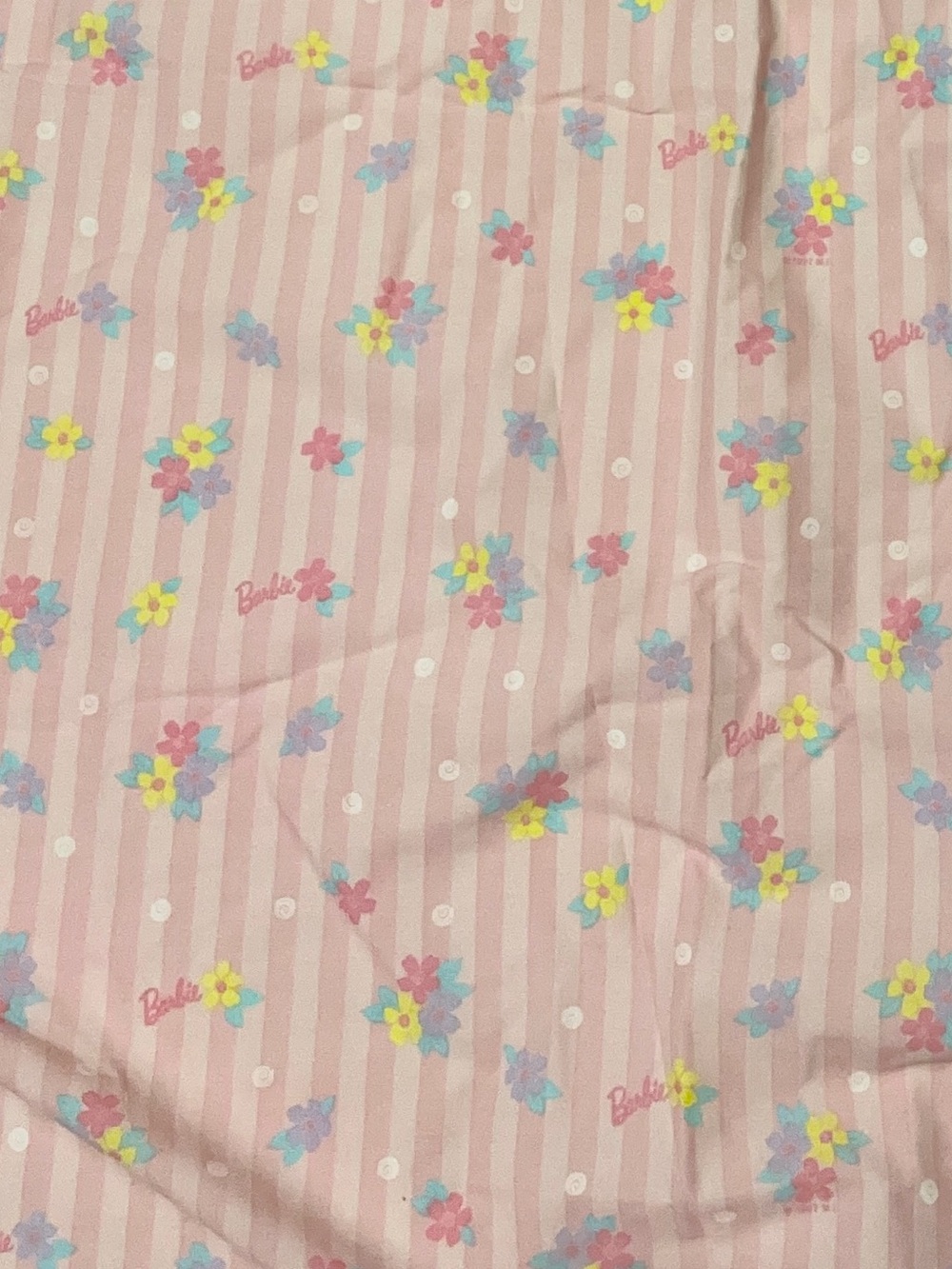 Vintage 1997 Barbie Twin Flat Sheet Pink Stripe Floral Bow The Bibb Company Y2K